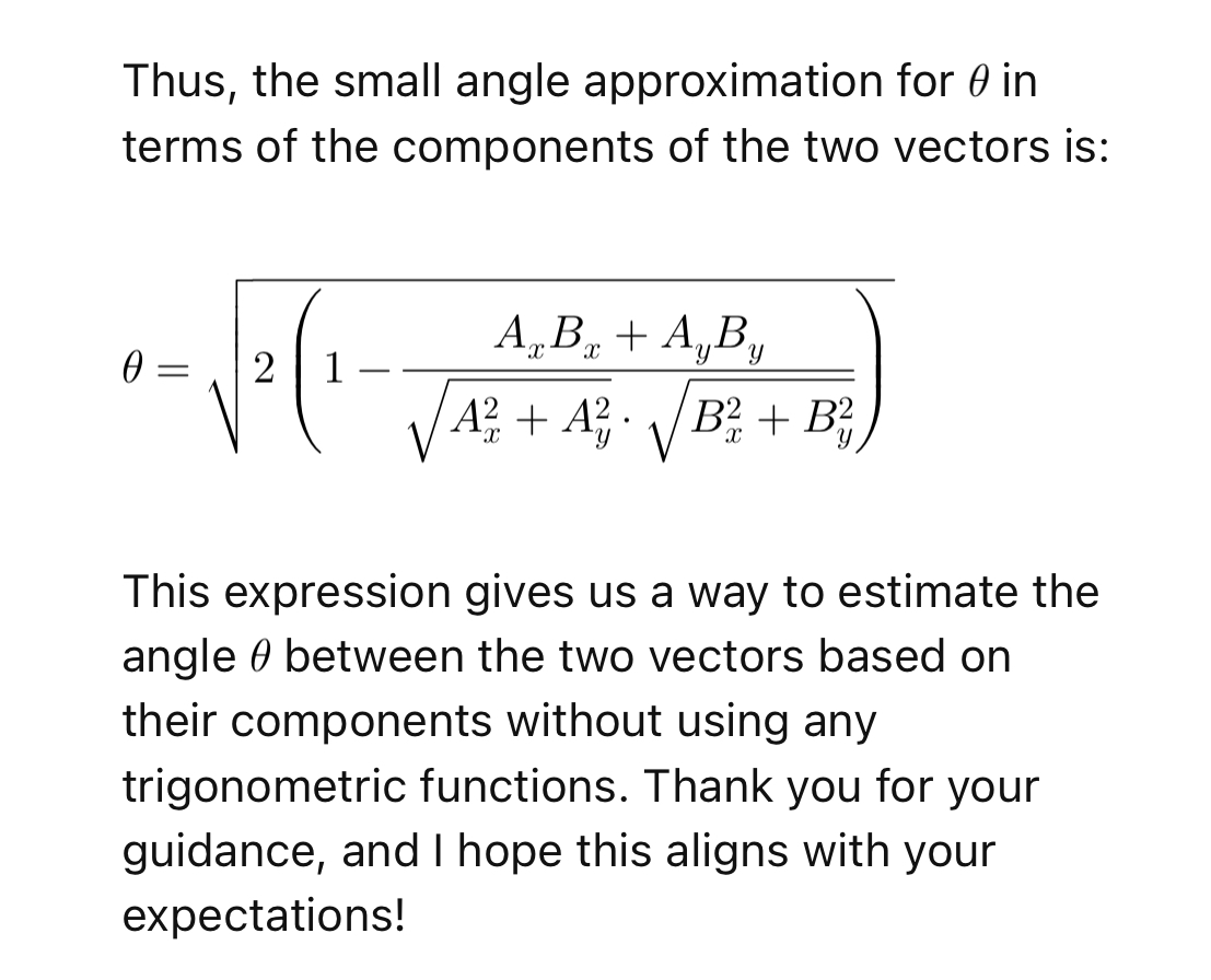 Small-angle approximation for phase difference from vector components
